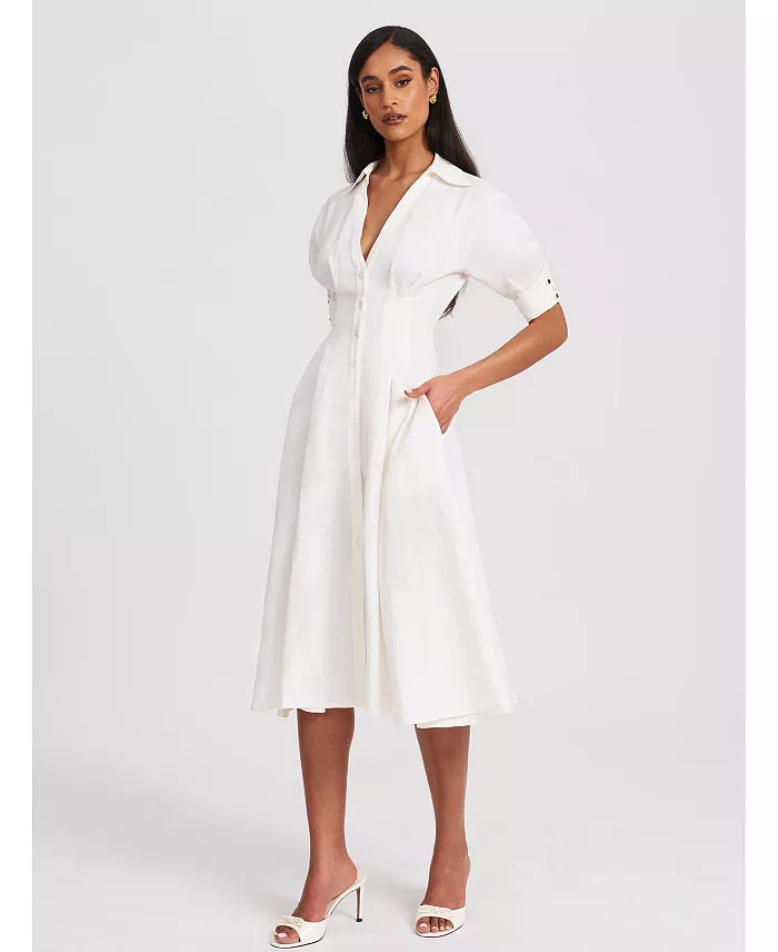 Miss Circle Women's Palina Lyocell Pleated Midi Preppy Shirt Dress Women's Fashion Shoes & Accessories