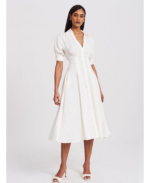 Miss Circle Women's Palina Lyocell Pleated Midi Preppy Shirt Dress Women's Fashion Shoes & Accessories