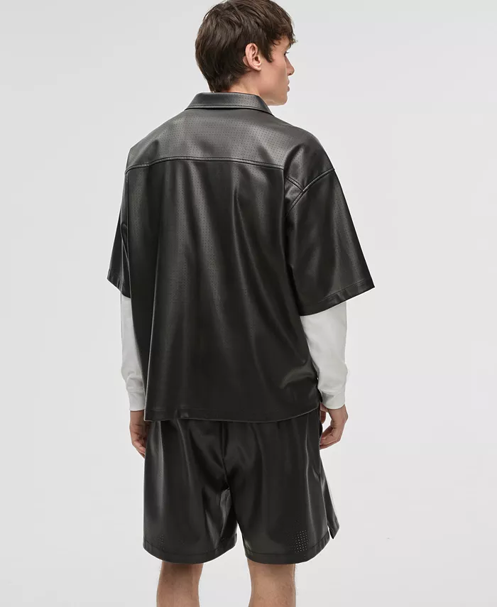 Mode Of One Men's Relaxed-Fit Perforated Faux-Leather Camp Shirt Exclusively At Macy's Men's Fashion & Accessories