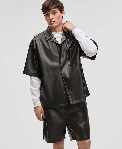 Mode of One Men's Relaxed-Fit Perforated Faux-Leather Camp Shirt Exclusively at Macy's Men's Fashion & Accessories