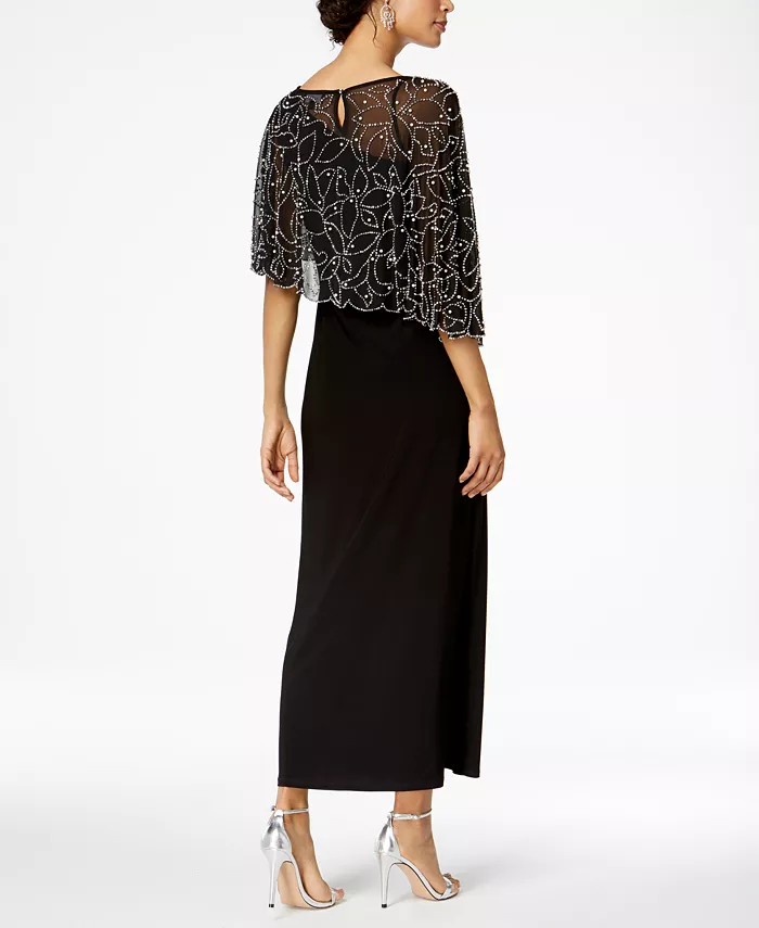 MSK Women's Boat-Neck Embellished-Cape Jersey-Knit Gown Women's Fashion Shoes & Accessories