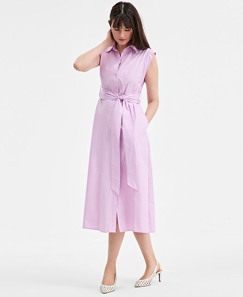 On 34th Women's Cotton Belted Midi Shirtdress Exclusively at Macy's Women's Fashion Shoes & Accessories