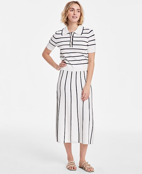 On 34th Women's Rib Stripe Polo Sweater & Knit Midi Skirt Exclusively at Macy's Women's Fashion Shoes & Accessories