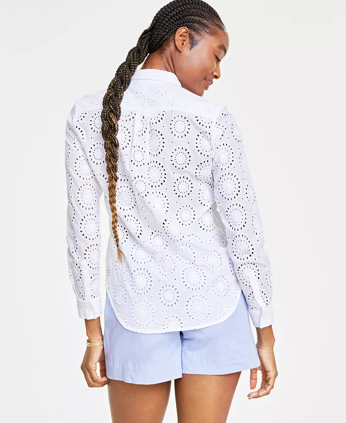 On 34th Women's Solid Eyelet Button-Up Shirt Created For Macy's Women's Fashion Shoes & Accessories