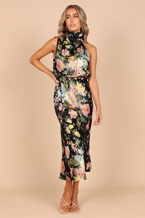 Petal and Pup Womens Anabelle Halter Neck Maxi Dress Women's Fashion Shoes & Accessories