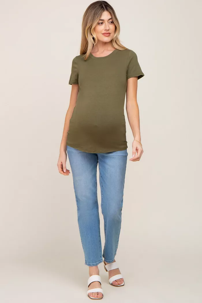 Pinkblush Maternity Black Basic Crew Neck Tee Women's Fashion Shoes & Accessories