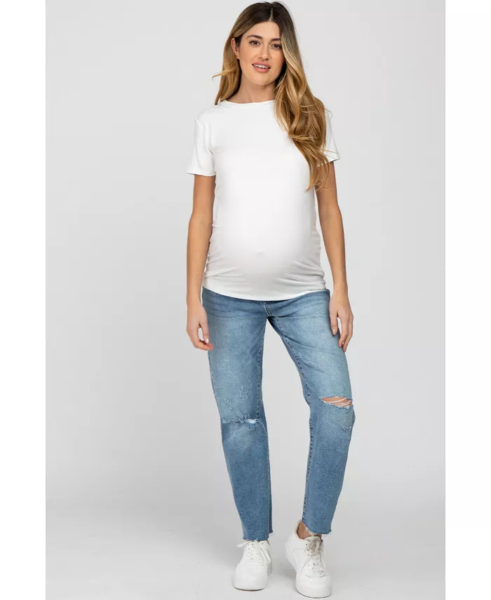 Pinkblush Maternity Blue Basic Short Sleeve Top Women's Fashion Shoes & Accessories