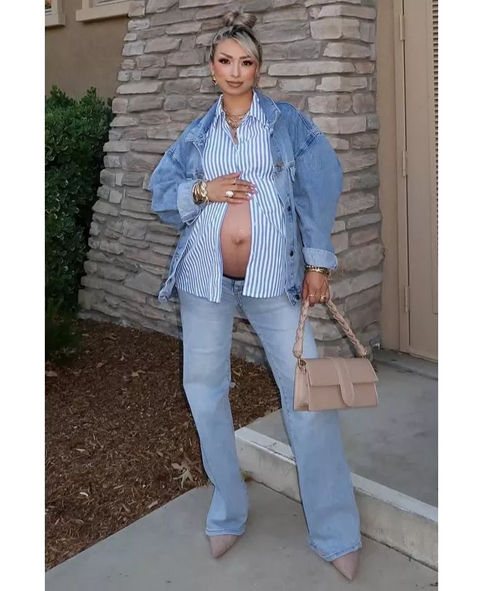 Pinkblush Maternity Light Blue Wide Leg Jeans Women's Fashion Shoes & Accessories