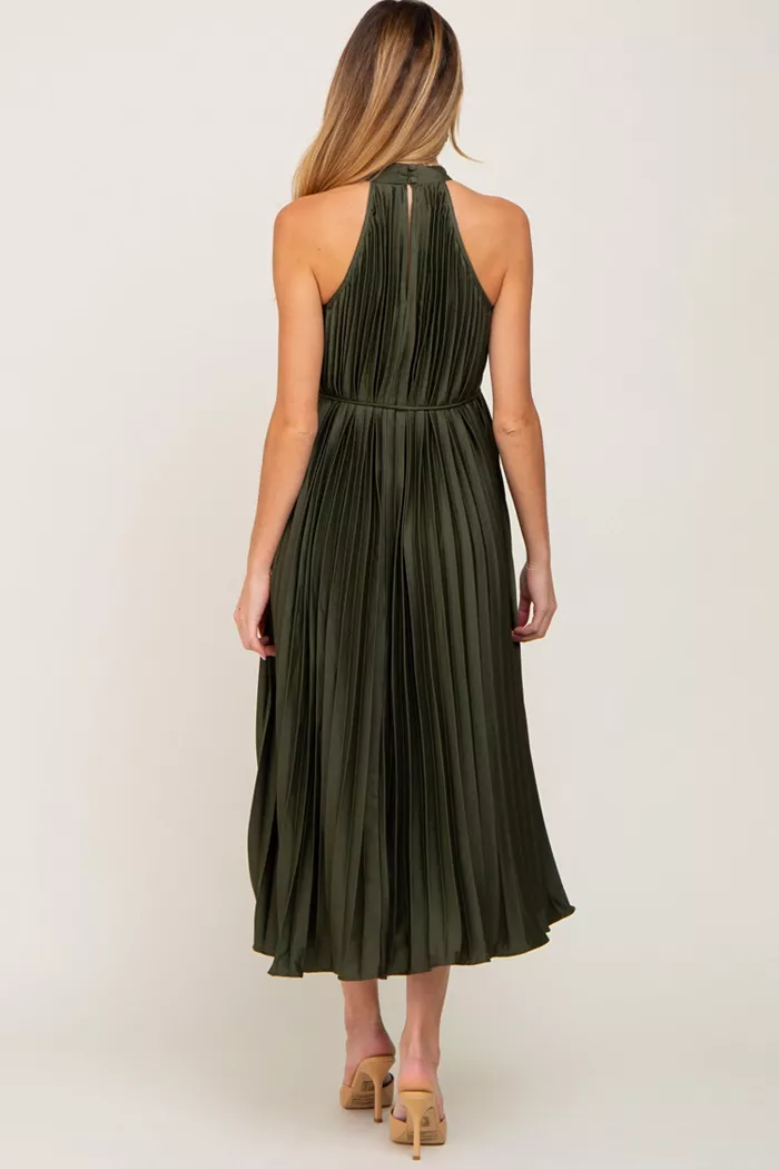 Pinkblush Maternity Olive Pleated Halter Dress Women's Fashion Shoes & Accessories