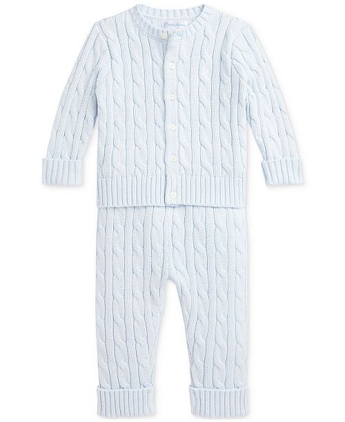 Polo Ralph Lauren Baby Boys Cotton Cable-Knit Cardigan & Pants Set Kids Polo Ralph Lauren Baby Boys Cotton Cable-Knit Cardigan & Pants Set Kids