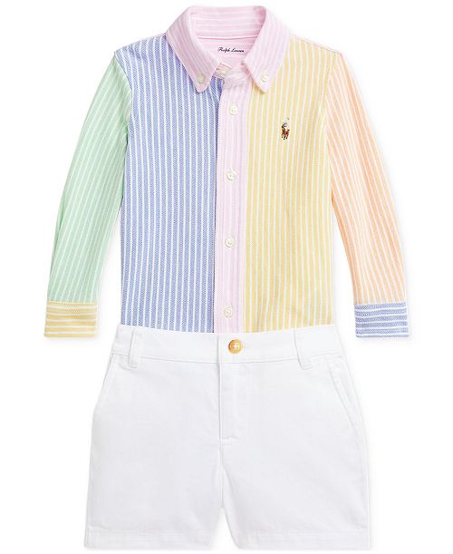 Polo Ralph Lauren Baby Boys Striped Oxford Shirt & Chino Shorts Set Kids Polo Ralph Lauren Baby Boys Striped Oxford Shirt & Chino Shorts Set Kids