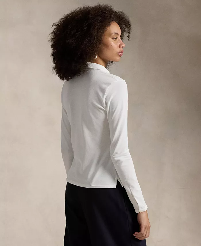 Polo Ralph Lauren Women's Buttoned-Placket Long-Sleeve Polo Shirt Women's Fashion Shoes & Accessories