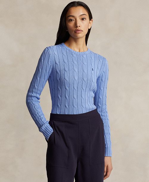 Polo Ralph Lauren Women's Cable-Knit Cotton Crewneck Sweater Women's Fashion Shoes & Accessories