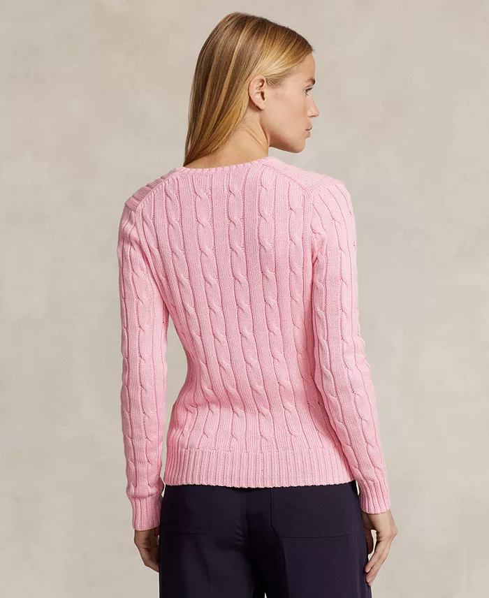 Polo Ralph Lauren Women's Cable-Knit Cotton V-Neck Sweater Women's Fashion Shoes & Accessories