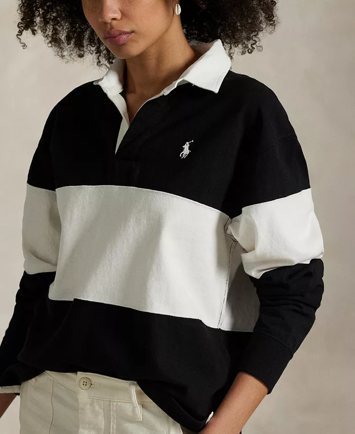 Polo Ralph Lauren Women's Color-Blocked Cotton Jersey Rugby Shirt Women's Fashion Shoes & Accessories