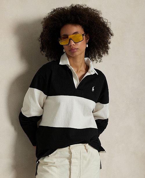 Polo Ralph Lauren Women's Color-Blocked Cotton Jersey Rugby Shirt Women's Fashion Shoes & Accessories