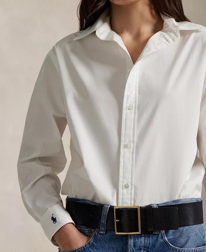 Polo Ralph Lauren Women's Cotton Woven Oversize Shirt Women's Fashion Shoes & Accessories