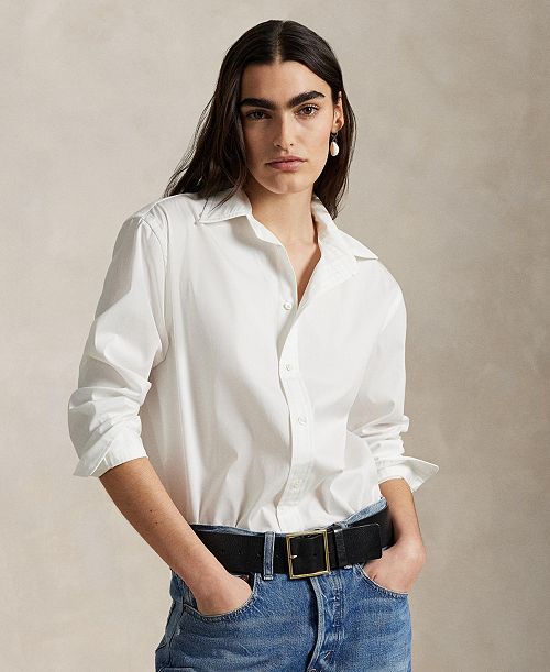 Polo Ralph Lauren Women's Cotton Woven Oversize Shirt Women's Fashion Shoes & Accessories
