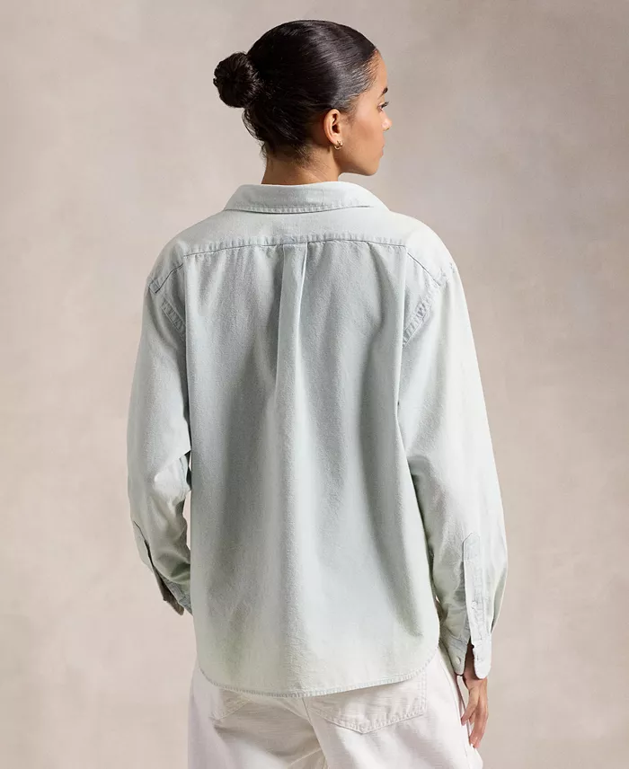 Polo Ralph Lauren Women's Cropped Boxy Chambray Shirt Women's Fashion Shoes & Accessories