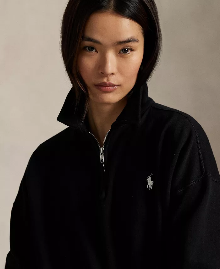 Polo Ralph Lauren Women's Lightweight Fleece Quarter-Zip Sweatshirt Women's Fashion Shoes & Accessories