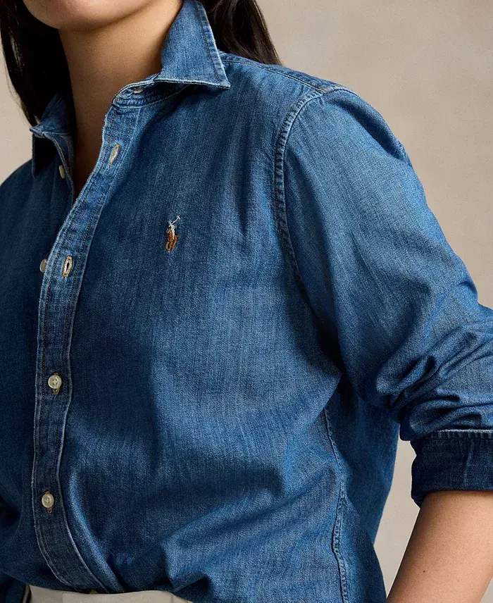 Polo Ralph Lauren Women's Slim-Fit Denim Shirt Women's Fashion Shoes & Accessories