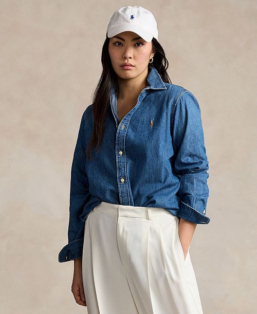Polo Ralph Lauren Women's Slim-Fit Denim Shirt Women's Fashion Shoes & Accessories
