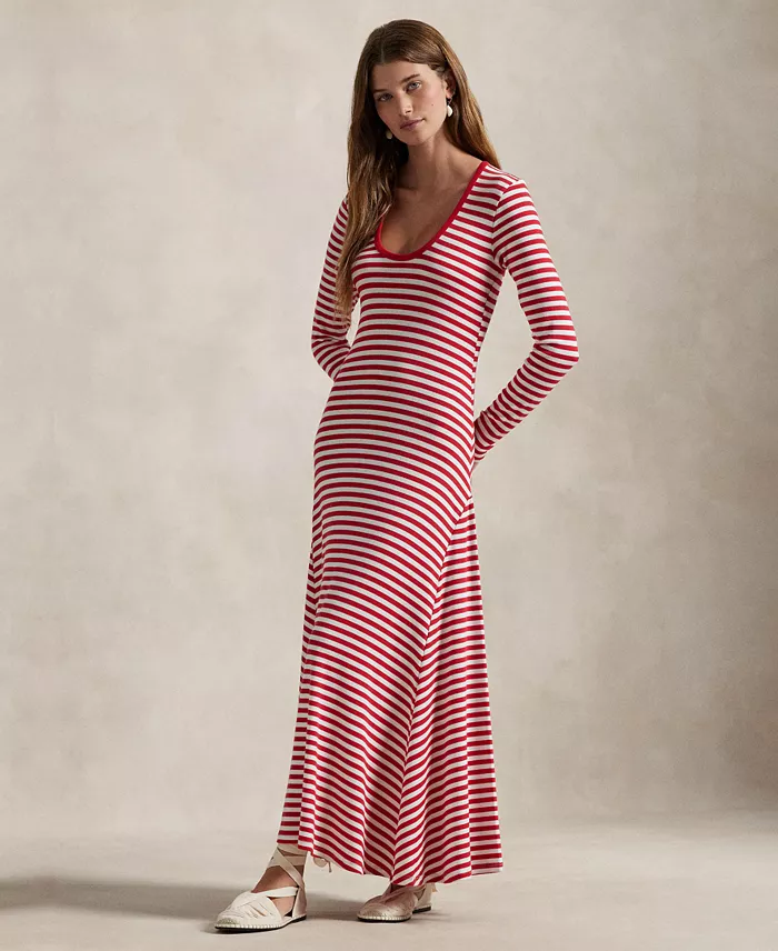 Polo Ralph Lauren Women's Striped Scoopneck Dress Women's Fashion Shoes & Accessories