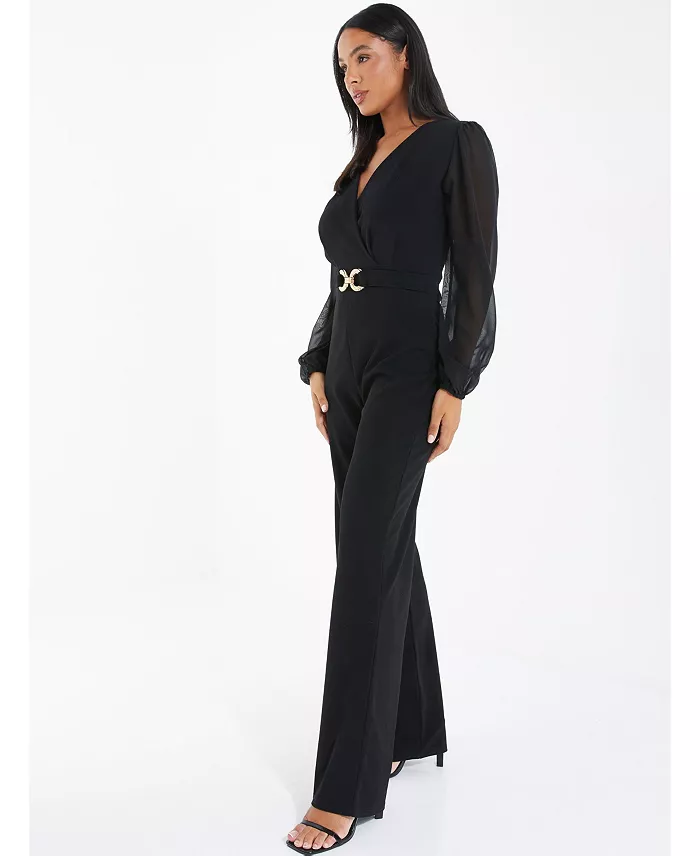QUIZ Women's Chiffon Buckle Palazzo Jumpsuit Women's Fashion Shoes & Accessories