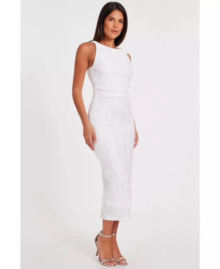 QUIZ Women's Jaquard Maxi Dress With Twist Strap Women's Fashion Shoes & Accessories