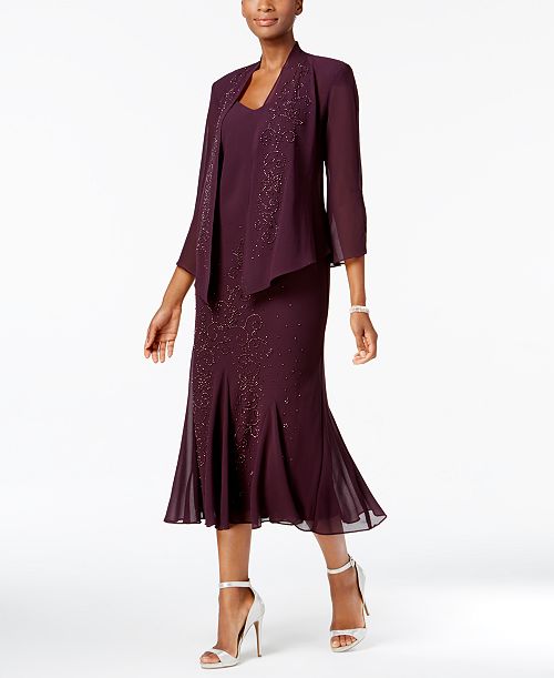 R & M Richards R&M Richards Sleeveless Beaded V-Neck Dress And Jacket Women's Fashion Shoes & Accessories