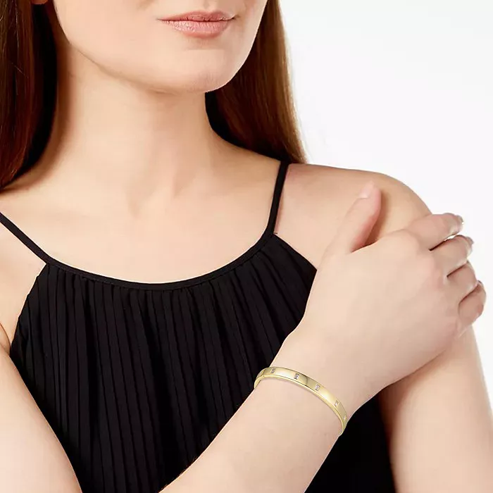 Rachel Glauber 14K Gold Plated Bezel Set Cubic Zirconia Bangle Bracelet Jewelry & Watches