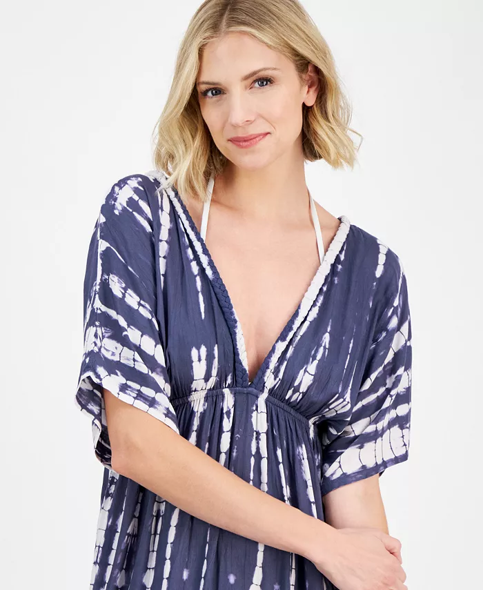 Raviya Women's Tie-Dyed Braid-Trim V-Neck Cover-Up Dress Women's Fashion Shoes & Accessories