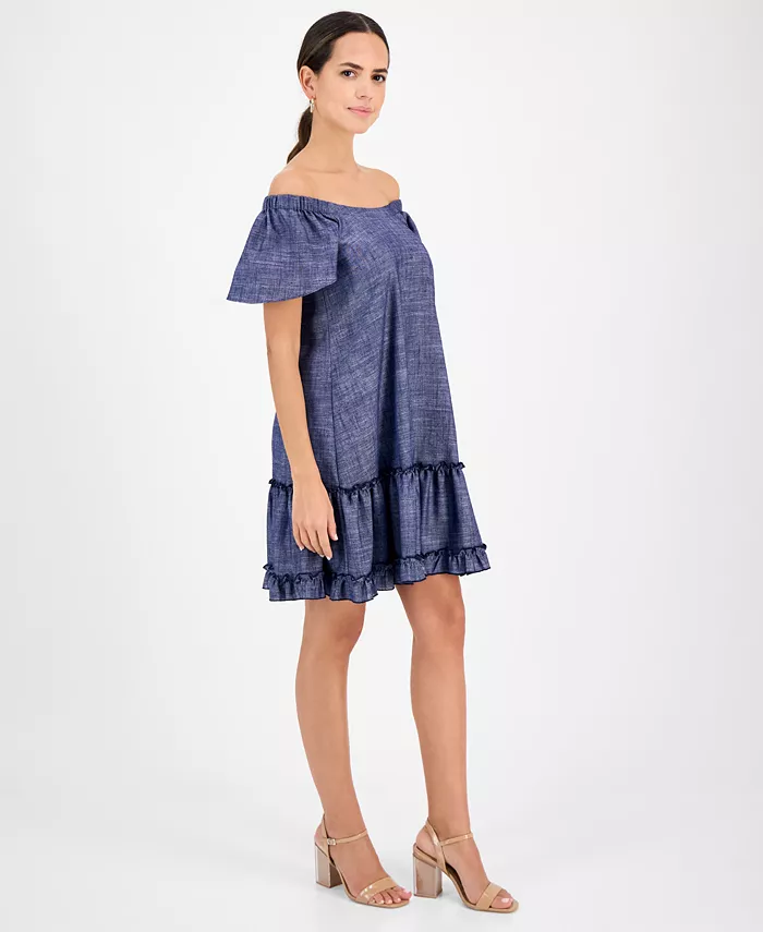 Robbie Bee Women's Square-Neck Short-Sleeve Shift Dress Women's Fashion Shoes & Accessories