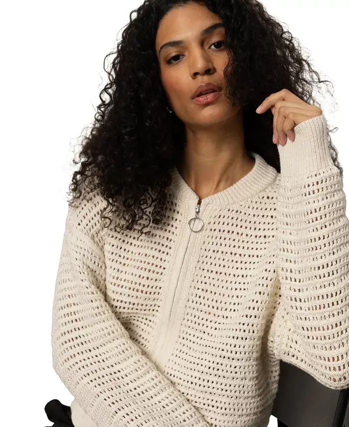 Sanctuary Women's Cotton Open-Knit Bomber Jacket Women's Fashion Shoes & Accessories