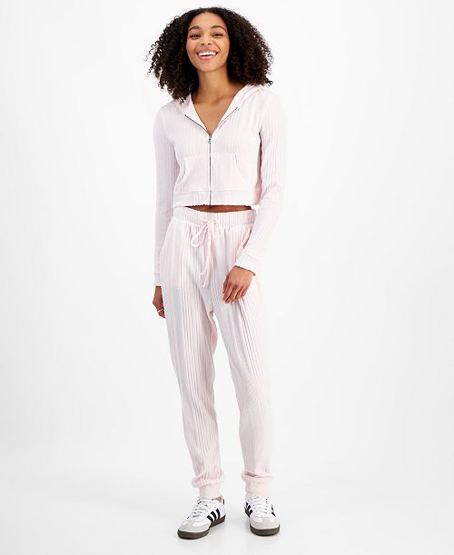 Self Esteem Zippered Hoodie & Ribbed Jogger Pants Juniors'