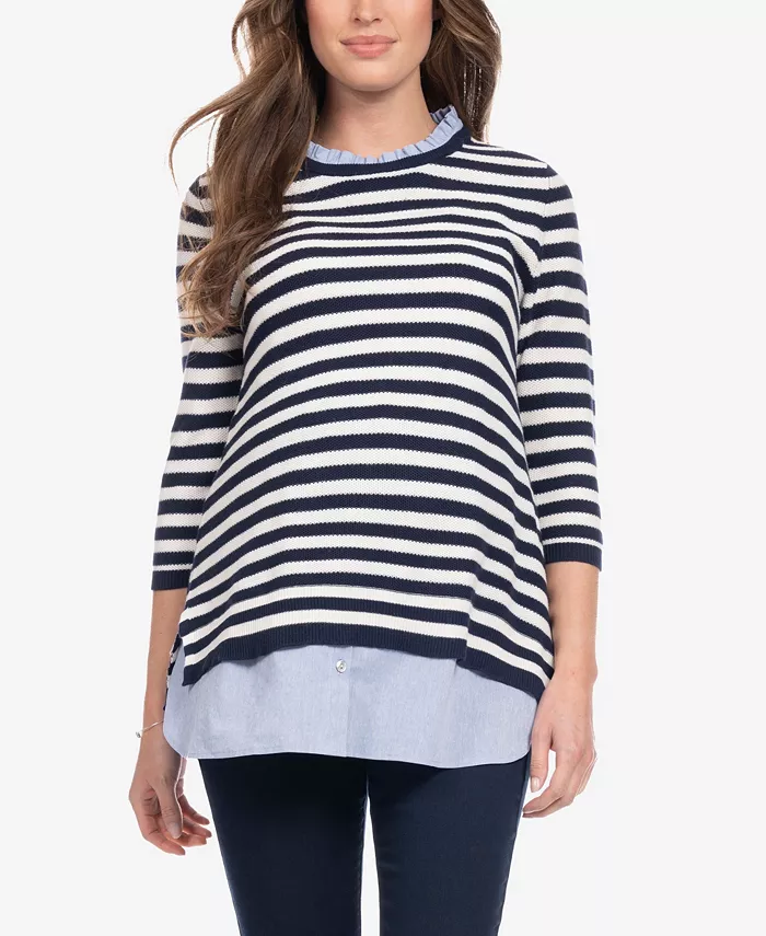 Seraphine Women's Cotton Maternity Nursing Sweater With Detachable Collar Women's Fashion Shoes & Accessories