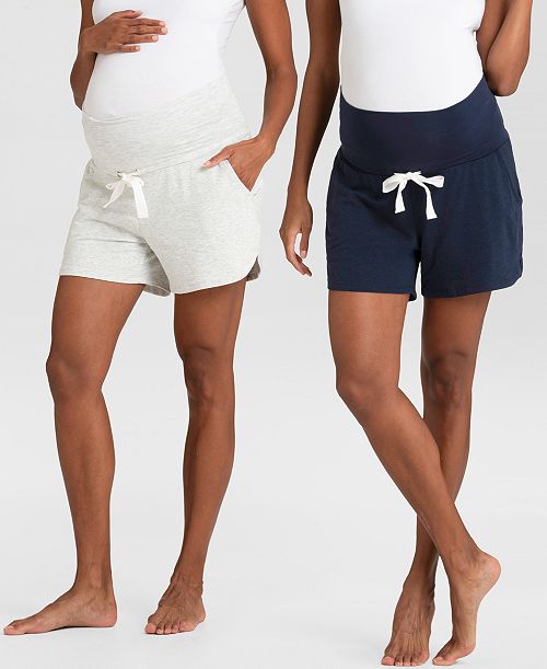 Seraphine Women's Essential Jersey High Waist Maternity Shorts Set of 2 Women's Fashion Shoes & Accessories