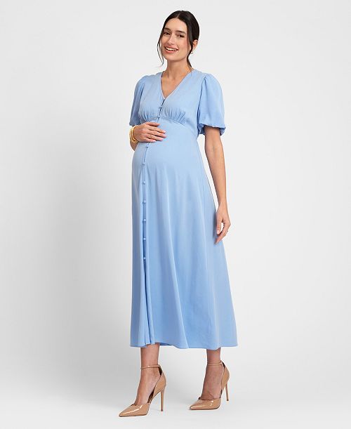 Seraphine Women's Maternity Button Through V-Neck Dress Women's Fashion Shoes & Accessories