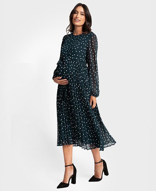 Seraphine Women's Maternity Pleated Spot Dress Women's Fashion Shoes & Accessories