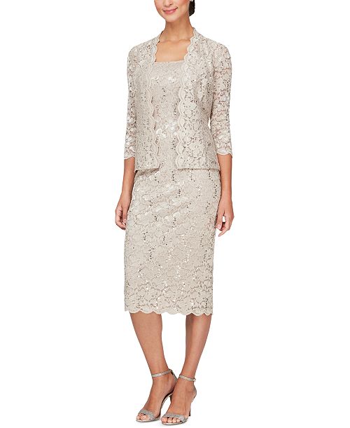SL Fashions 2-Pc. Lace Jacket & Midi Dress Set Women's Fashion Shoes & Accessories