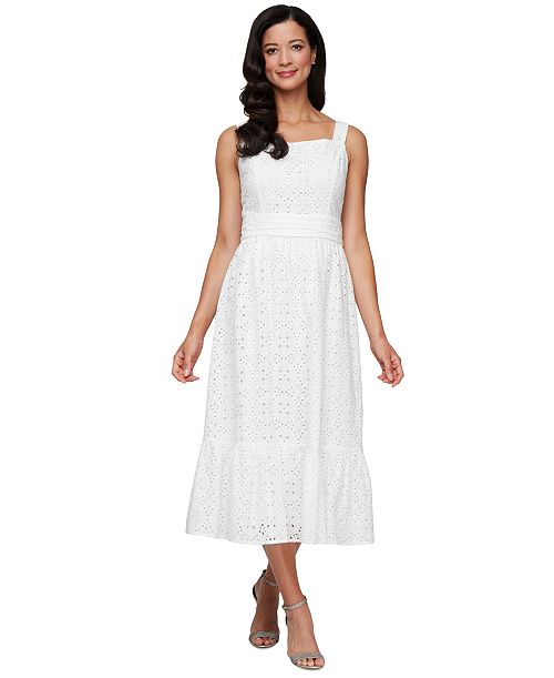 SL Fashions Women's Square-Neck Tea Eyelet Dress Women's Fashion Shoes & Accessories