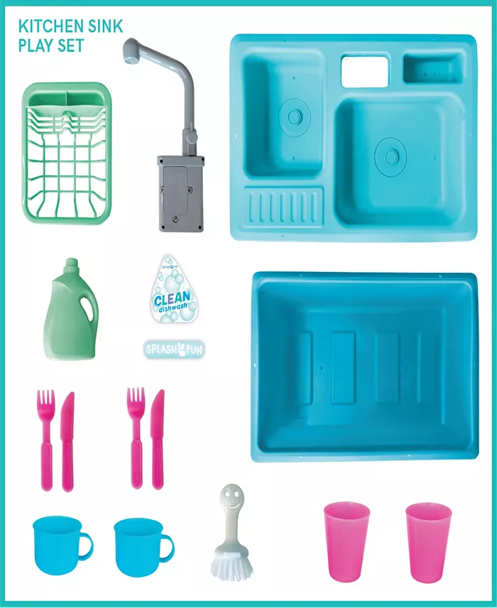Splash Fun Wash-up Kitchen Sink Running Water Pretend Play Color Changing Kitchen Toy Cups And Accessories 15 Piece Set With Working Faucet All Toys