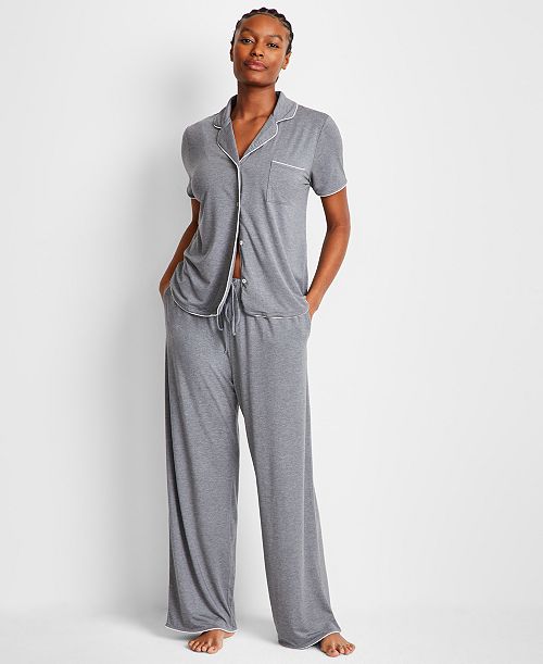 State Of Day Women's Fluid Knit Notched Pajama Set Exclusively At Macy's Women's Fashion Shoes & Accessories