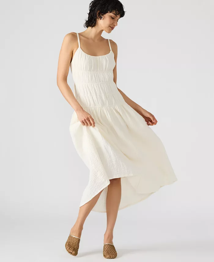 Steve Madden Women's Toby Shirred Gauze Midi Dress Women's Fashion Shoes & Accessories
