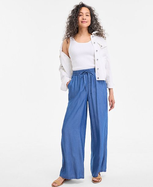 Style & Co Petite Gauze Wide-Leg Pull-On Pants Created for Macy's Women's Fashion Shoes & Accessories
