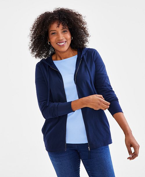 Style & Co Petite Zip-Front Long-Sleeve Hoodie Created For Macy's Women's Fashion Shoes & Accessories