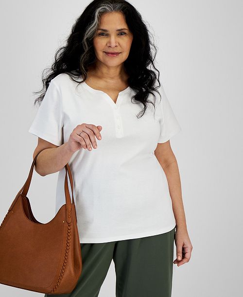 Style & Co Plus Size Short-Sleeve Henley Top Exclusively at Macy's Women's Fashion Shoes & Accessories