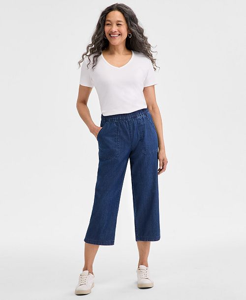 Style & Co Women's Chambray Pull-On Capri Pants Exclusively At Macy's Women's Fashion Shoes & Accessories