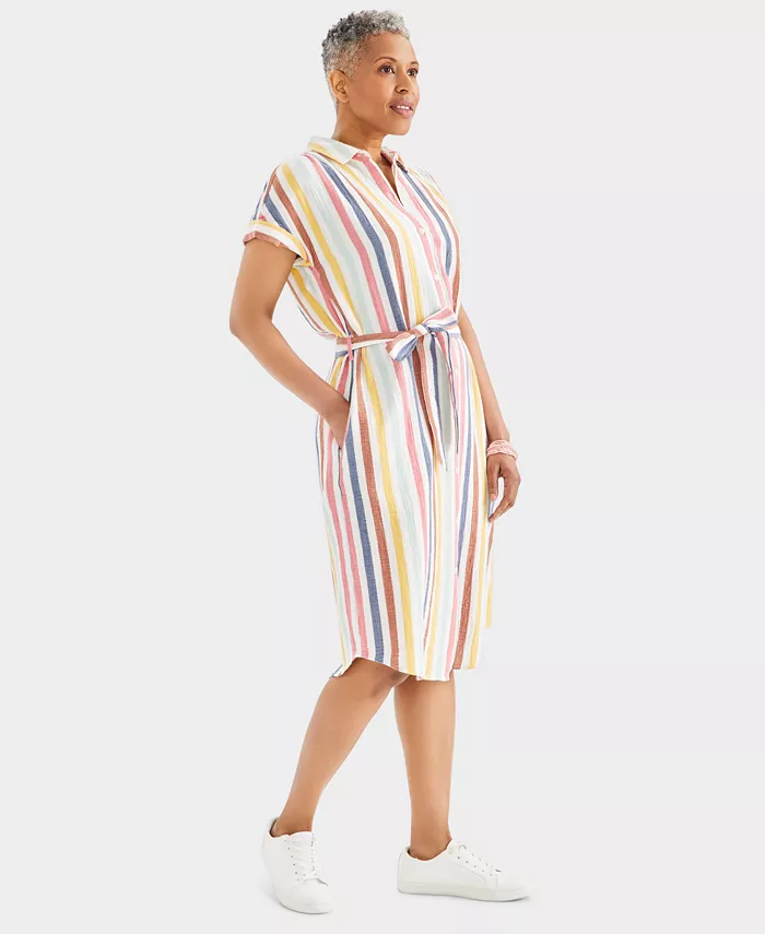 Style & Co Women's Cotton Gauze Short-Sleeve Shirt Dress Created For Macy's Women's Fashion Shoes & Accessories