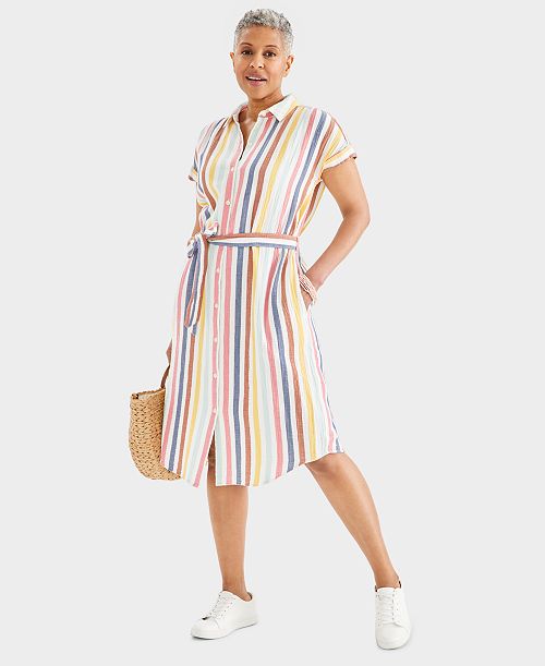 Style & Co Women's Cotton Gauze Short-Sleeve Shirt Dress Created for Macy's Women's Fashion Shoes & Accessories